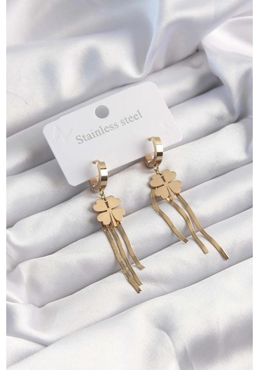 316l Çelik Altın Renk İtalyan Zincirli Yonca Model Halka Küpe - Tj-bkp9494 Çok Renkli