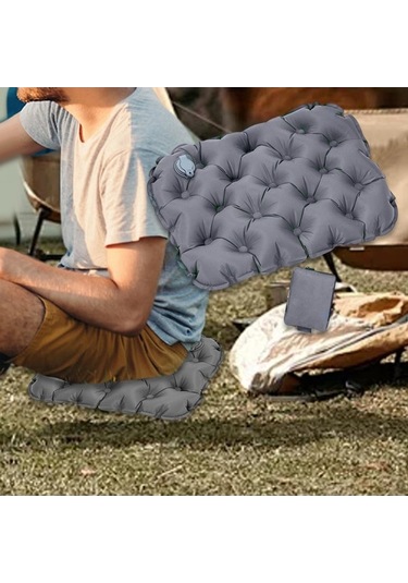 Bosphorusboutique02 Suntek Şişme Koltuk Minderi Katlanmış Ofis Sandalye Uçak Gri Hafif Ve Pratik Gri