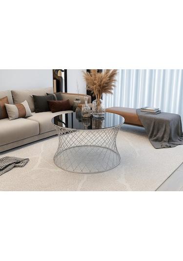 Anatol Zigon Orta Sehpa Gümüş Ayak Siyah Cam Gümüş-siyah