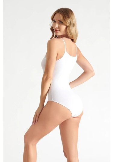 Hepsine Rakip 3lü Kadın İp Askılı Kancalı Çıt Çıtlı Body Pamuklu Rahat Beyaz