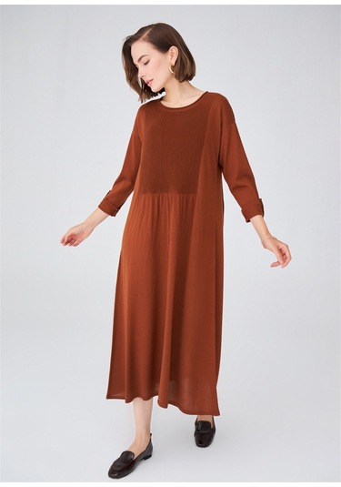 Peraluna Bol Kesim Uzun Kadın Triko Elbise Kahve