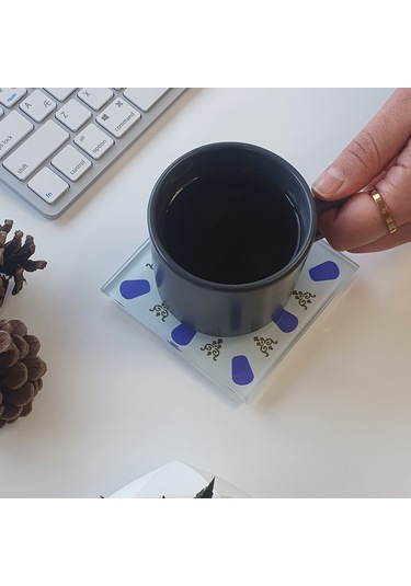 Decorita Cam Bardak Altlığı | Acem Kahveci - Mavi | 4'lü Takım Kırmızı