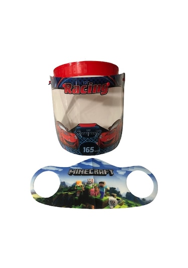 Gürbey Racing Baskılı Çocuk Siperlik + Minecraft Desenli Çocuk Maske