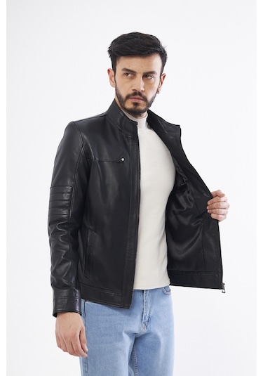 DERİNS DER134 Hakiki Deri Erkek Siyah Mont Siyah