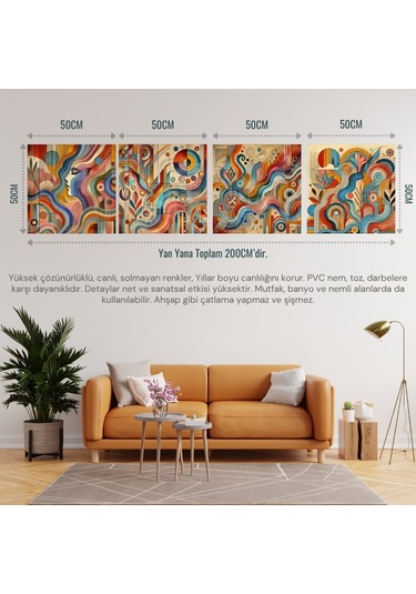 İskandinav Soyut Tablo Set Çerçevesiz 50x50cm Pvc Tablo 4'lü Set 022 Her Bir Tablo 50x50cm Büyüklüğündedir.