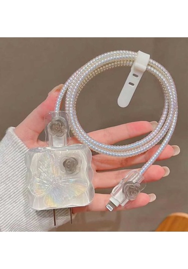 Iphone 18w/20w Uyumlu Şarj Kablosu Ucu Ve Şarj Başlığı Kılıfı Kelebek