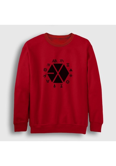 Presmono Unisex Symbols Logo Exo Sweatshirt Kırmızı