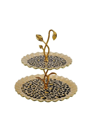 Glore Leopar Wavy Altın Yaldızlı Cam Kurabiyelik 26098