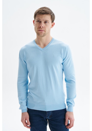 Arma Erkek Slim Fit Basic V Yaka Triko Kazak K9kro0852 Mavi