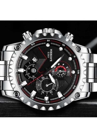 Novahub Fngeen 5757 Erkekler Su Geçirmez Spor Moda Paslanmaz Çelik Saat Beyaz Çelik Siyah Yüzey Çok Renkli Desen Çok Renkli