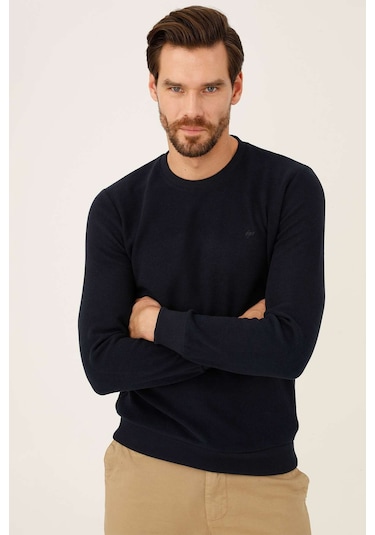 Erkek Lacivert Standart Bisiklet Yaka Triko-6880 Lacivert