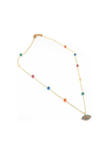 Mavi Taşli Göz Nazarlik Renkli Boncuklar Kadin Kolye  Q0333 Sedef