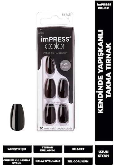 İmpress Color Kendinden Yapışkanlı Takma Tırnak Uzun Siyah