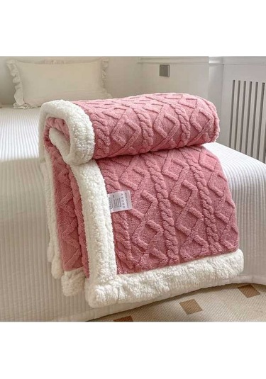 Flybuy Yumuşak Pembe Kuzu Yoğun Kadife Hqgoodstore Ev Düz Çift Battaniye 200x150cm Pembe