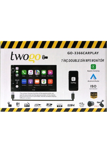 Twogo Go 3366carplay 7 Inch Double Teyp Kablolu Carplay Andorid Auto Bluetooth/usb/4x60w Çıkışlı/ger