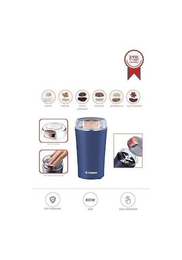 Torima Av-ym01 Lacivert Kahve Ve Baharat Öğütücü Paslanmaz Çelik Kahve Ve Baharat Değirmeni Lacivert