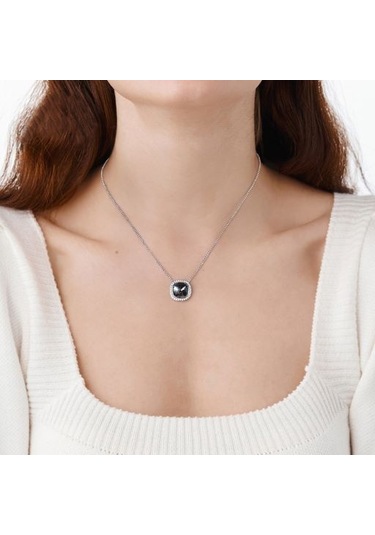 Monemel Kristal Taşlı Siyah Antraj Kolye Altın Kaplama Gümüş - Rodyum