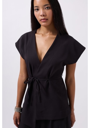 Modasize Bağcık Detay Yelek Siyah