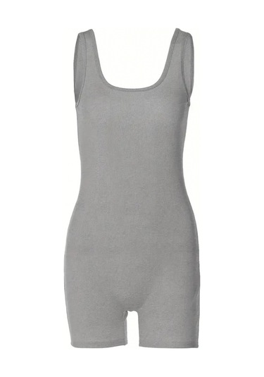 Soonaksesuar Kadın Kalın Askılı Bodycon Tulum Gri