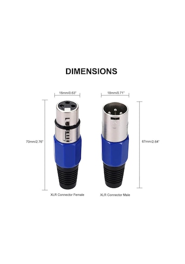 2 Adet - 3 Pin Xlr Konektörü Dişi + Erkek Mikrofon Jackı - Mikrofon Ses Jakı
