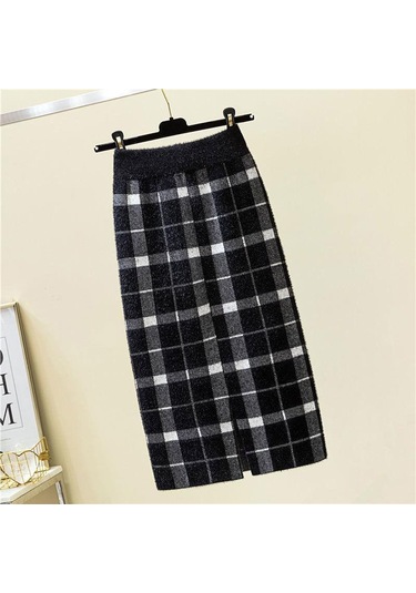 Sonbahar Kış Kadın Midi Örme Etek Kadın Etek Yüksek Bel Kalınlaşmak Taklit Vizon Kadife Katı Ince Etekler Beyaz