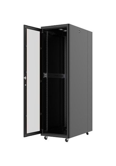 AGER 26U 600x1000mm Dikili Tip Siyah Kabinet Vega AG-VB26U6010S1 Cam Kapak