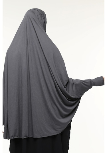 Kollu Sufle Çarşaf Üstü Peçeli Pratik Tesettür Hijab - Nikaplı Namaz Örtüsü Füme