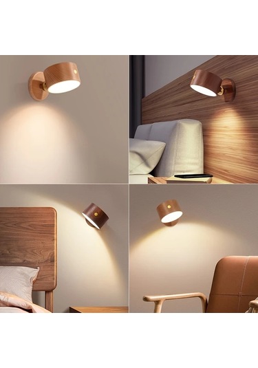 Boatshop1 1 Adet Yatak Odası Okuma Lambası 360 Dönebilir Sapele Wood Led Duvar Lambası Ahşap