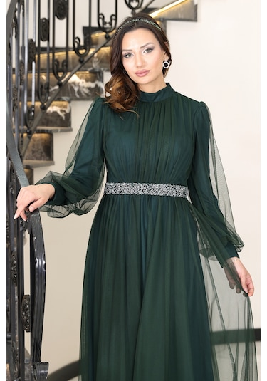 Alia Şık Taş Detaylı Büyük Beden Tesettür Abiye - Alya İndigo