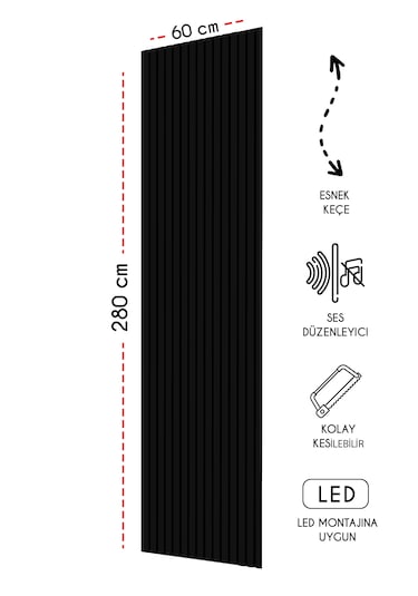 Mdf Akustik Duvar Ve Tavan Kaplama Paneli 60 x 275 CM - Siyah