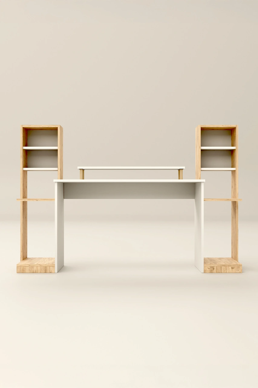 Throne Dolaplı, Kitaplıklı, Raflı Çalışma Masası, Bilgisayar Masası, Çocuk Çalışma Masası Atlantik Çam Atlantik Çam