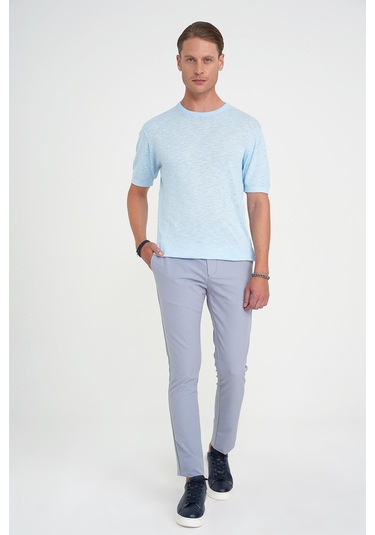 Comfort Fit Bisiklet Yaka Kısa Kol Spor Mavi Triko Tr 881 Mavi