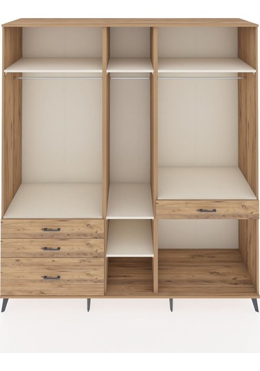 Kronos Dolap 7 Raflı 4 Çekmeceli 3 Askılı 220x59x243 Çam-aytaşı/çam Aytası/atlas Çam