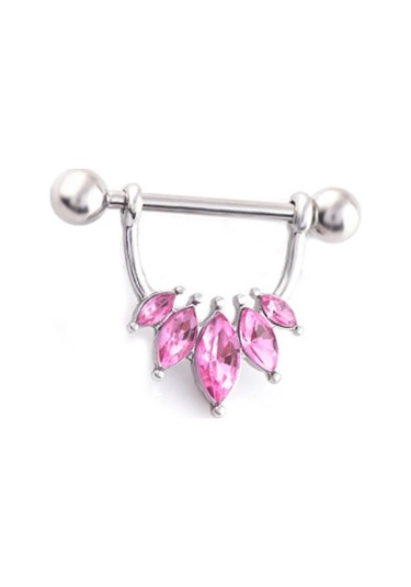 Suntek 1 Çift Yarım Daire Pembe Kristal Çiçek Meme Halkası Pembe