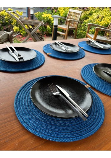 6 Lı Yuvarlak Supla Takımı Kolay Temizlenebilir, Modern Sofralar İçin Petrol Mavisi