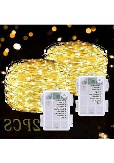 Fastbuy Turcoshop11 2 Adet 50 Led 16ft Pil İle Çalışan 8 Modlu Ipx6 Su Geçirmez Bahçe Aydınlatma Beyaz Beyaz