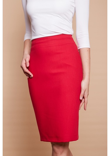 Astarlı Yüksek Bel Diz Altı Hafif Likralı Yırtmaçlı Kumaş Ofis Ka