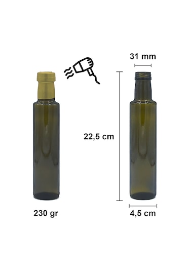 Afracam Dorika Yeşil 250 ML Cam Şişe Kapak Kapüşon 16 Adet