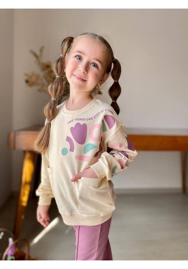 Kız Çocuk Kalp Baskılı 2'li Takım. Pamuklu Mükemmel Kalite Mor