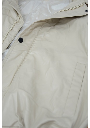 Krem Oversize Bomber Deri Ceket Krem