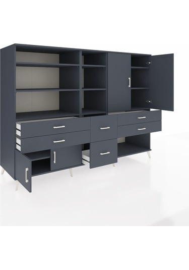 Kronos Dolap 10 Raflı 6 Çekmeceli 4 Kapaklı 220x59x163 Antrasit-a Antrasit-antrasit