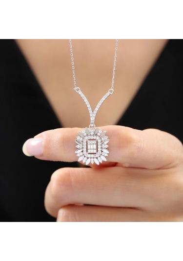 Mia vento Pırlanta Montür Parıltılı Baget Güneşi Zarafet Mührü Gümüş Kolye