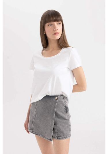 Defacto Yüksek Bel Mini Jean Şort Etek C0695AX24SMNM55 Gri