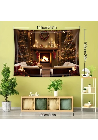 Noel Şömine Goblen Duvar Asılı Hediye Arka Plan Bez Polyester Goblen Yatak Odası Oturma Odası Yurt Tatil Partisi Için