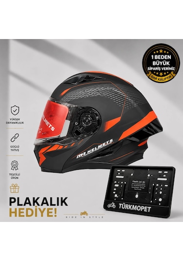 Mh Sports Çene Açılır Güneş Vizörlü Kask + Plakalık Kırmızı