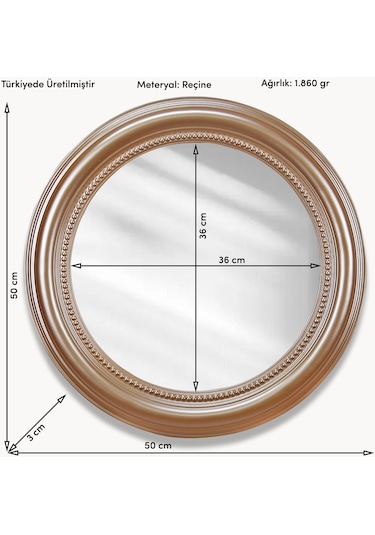 Round Yuvarlak Ayna Vizon Ceviz