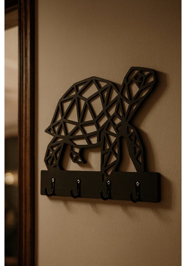 Kaplumbağa Figürlü Duvar Anahtarlık Askısı Siyah - Beyaz