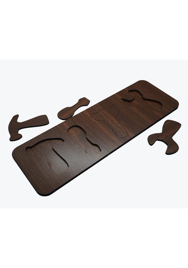 Çocuklar İçin Eğitici Ve Öğretici Ahşap Yapboz Puzzle Bul Tak Tamir Araçları Gereçleri Kahverengi