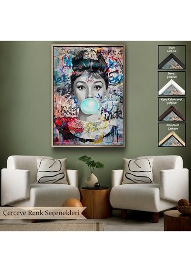 Çerçeveli Audrey Hepburn Graffiti Pop Art Duvar Tablosu-6470