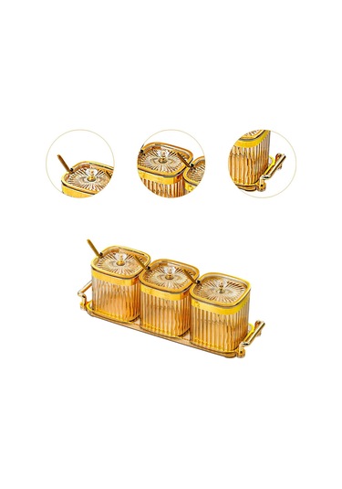 Homyl Kapaklı Ve Kaşıklı Baharat Kavanozu Tuz Şeker Altın